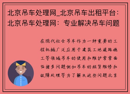 北京吊车处理网_北京吊车出租平台：北京吊车处理网：专业解决吊车问题