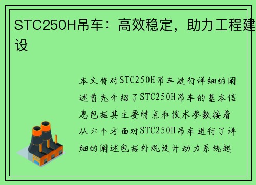 STC250H吊车：高效稳定，助力工程建设