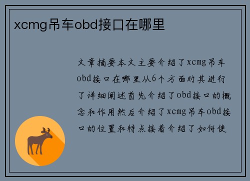 xcmg吊车obd接口在哪里
