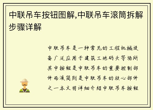 中联吊车按钮图解,中联吊车滚筒拆解步骤详解