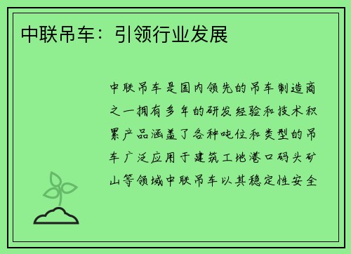 中联吊车：引领行业发展