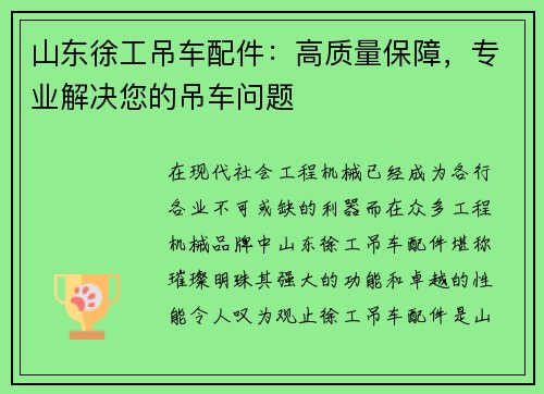 山东徐工吊车配件：高质量保障，专业解决您的吊车问题