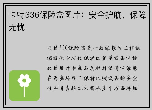 卡特336保险盒图片：安全护航，保障无忧