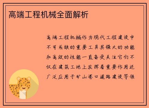 高端工程机械全面解析